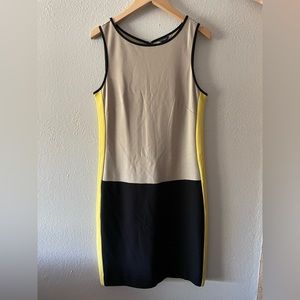 Ann Taylor Womens Dress Size XS Tan Black Yellow Color Block Sheath Soft Stretch